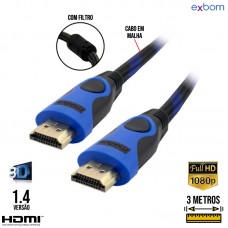 Cabo HDMI x HDMI Malha e Filtro 3m Exbom V1.4 Full HD 1080 3D CBX-H30CM